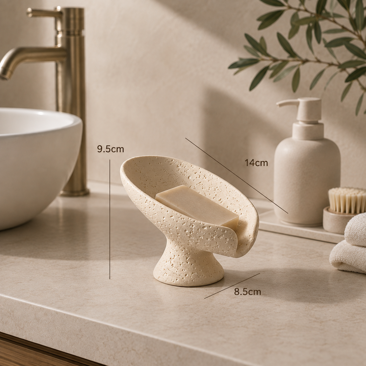 Porte-savon Liora – Travertin Minimaliste