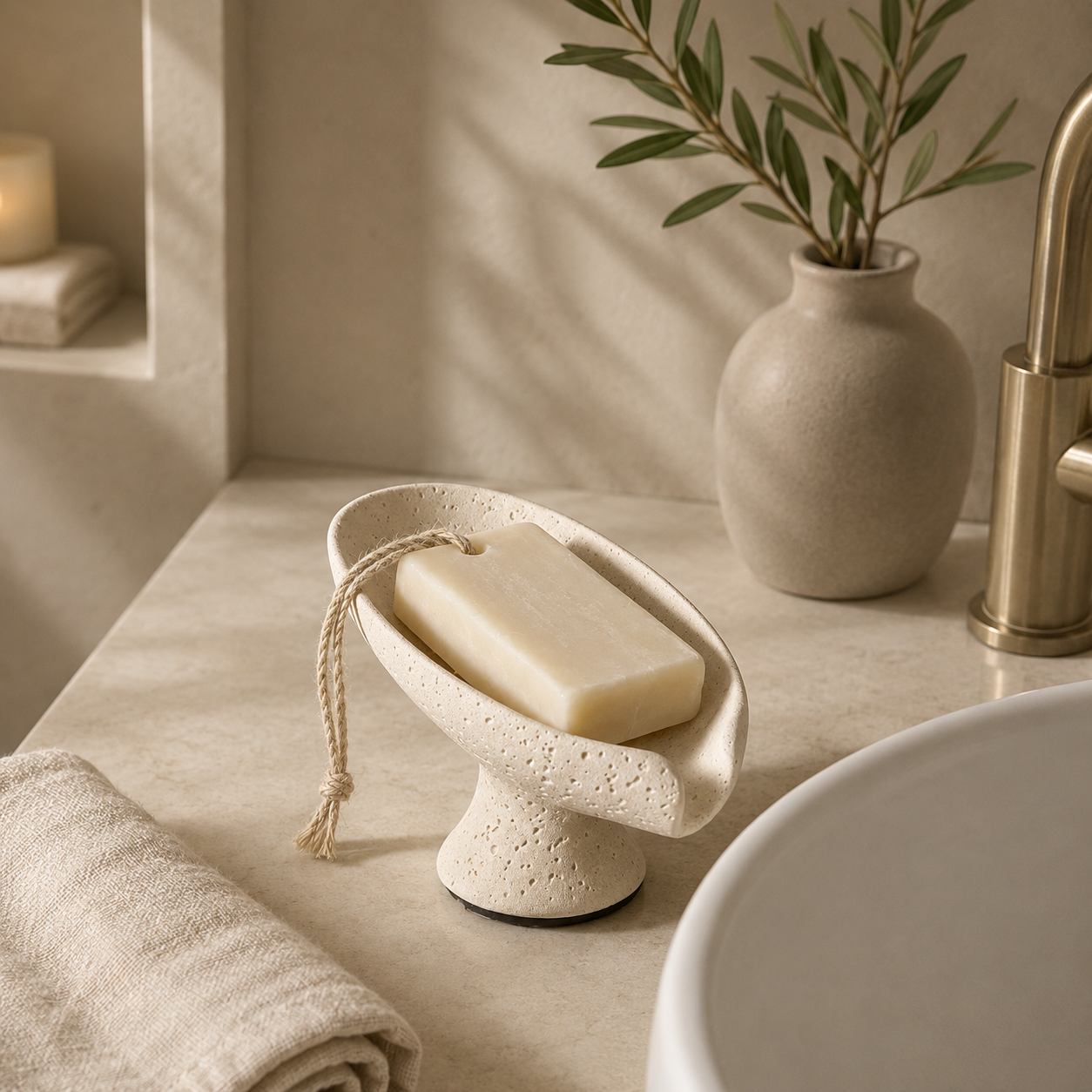 Porte-savon Liora – Travertin Minimaliste
