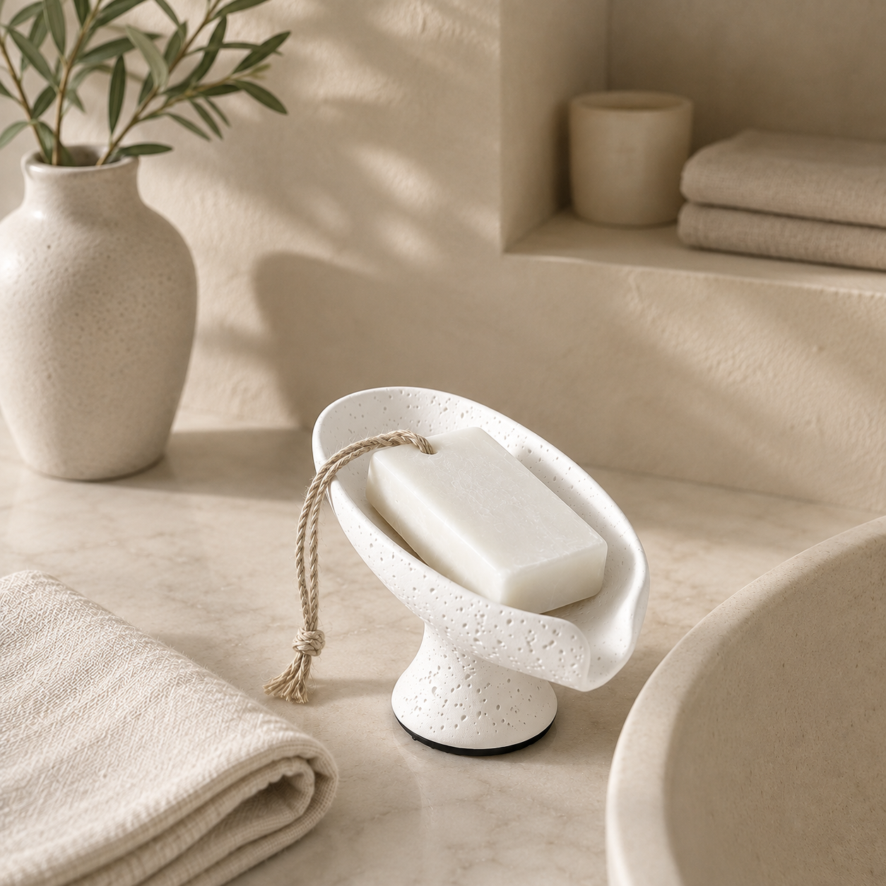 Porte-savon Liora – Travertin Minimaliste